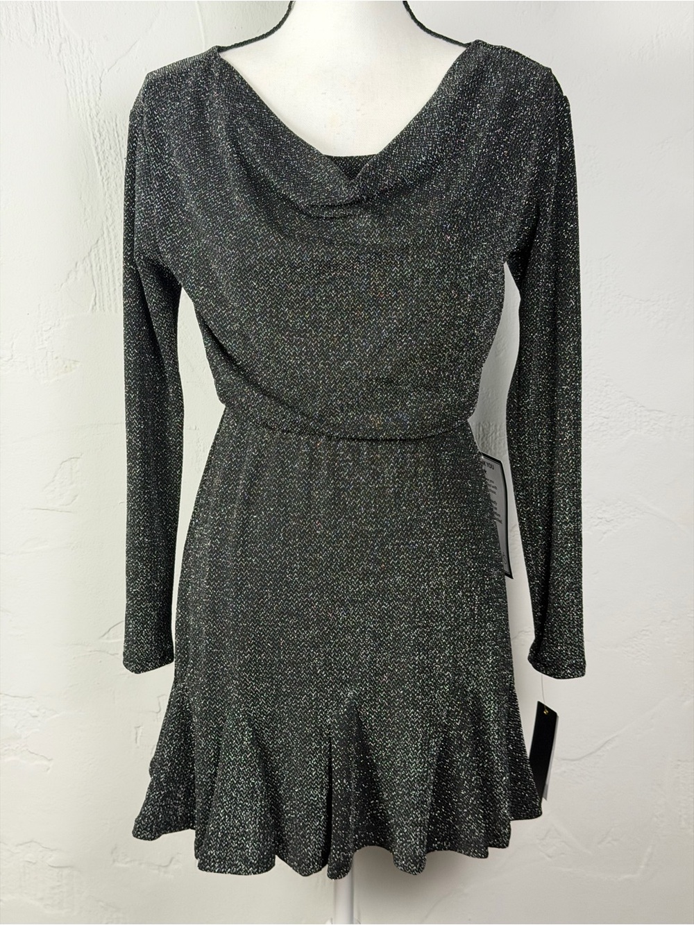 Stunning Lux Cocktail Dress - XS City Studio Shimmery Black Cowl-Neck NWT